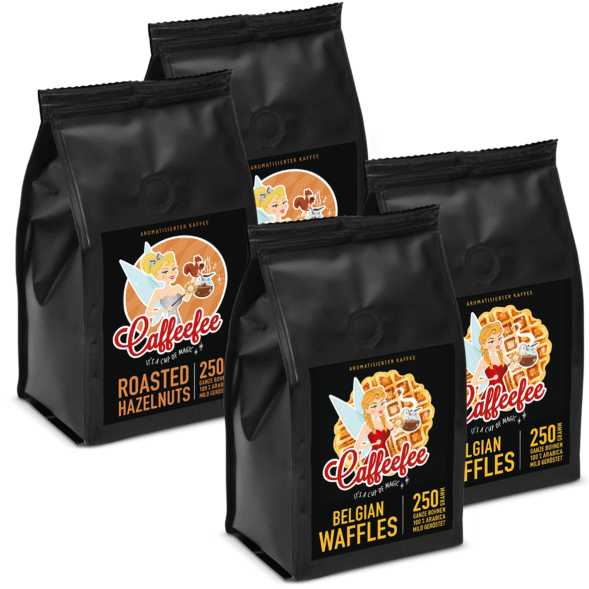 Vorteilspack: 2x Roasted Hazelnuts und 2x Belgian Waffles Bohnen