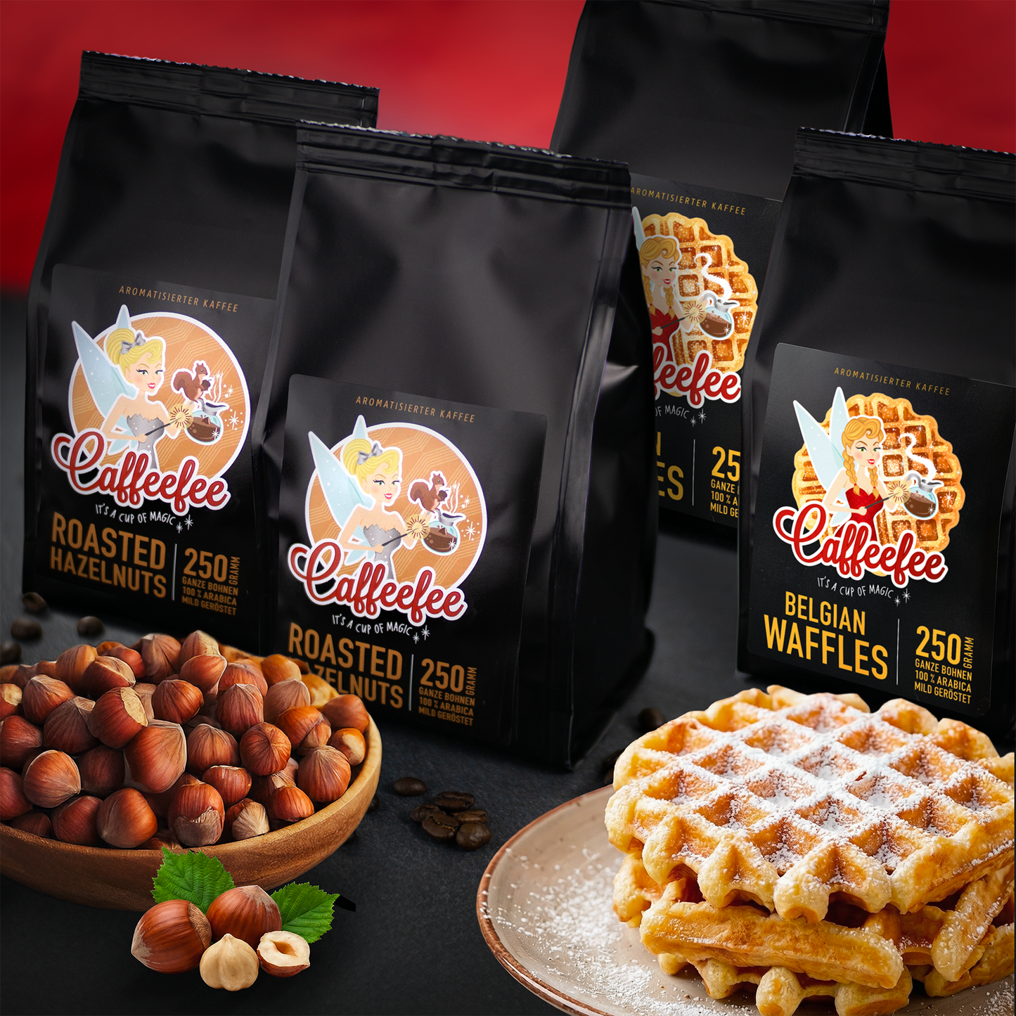 Vorteilspack: 2x Roasted Hazelnuts und 2x Belgian Waffles Bohnen